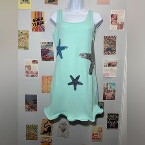 Girls Mint Green Starfish Sequin Tank Dress